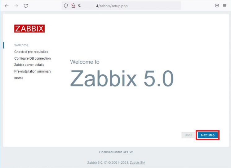 Zabbixセットアップ画面